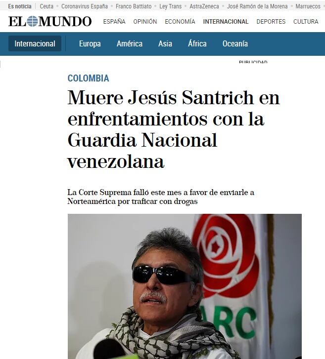 Muerte de Jesús Santrich por El Mundo