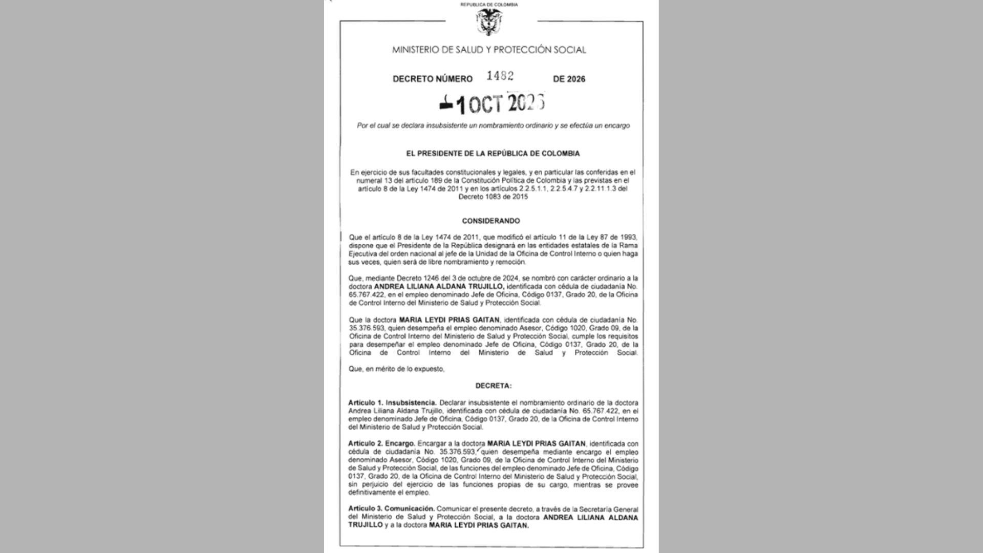 Decreto 1452 del 1 de octubre
