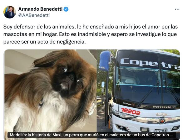 El mensaje de Armando Benedetti tras la muerte de Maxi.