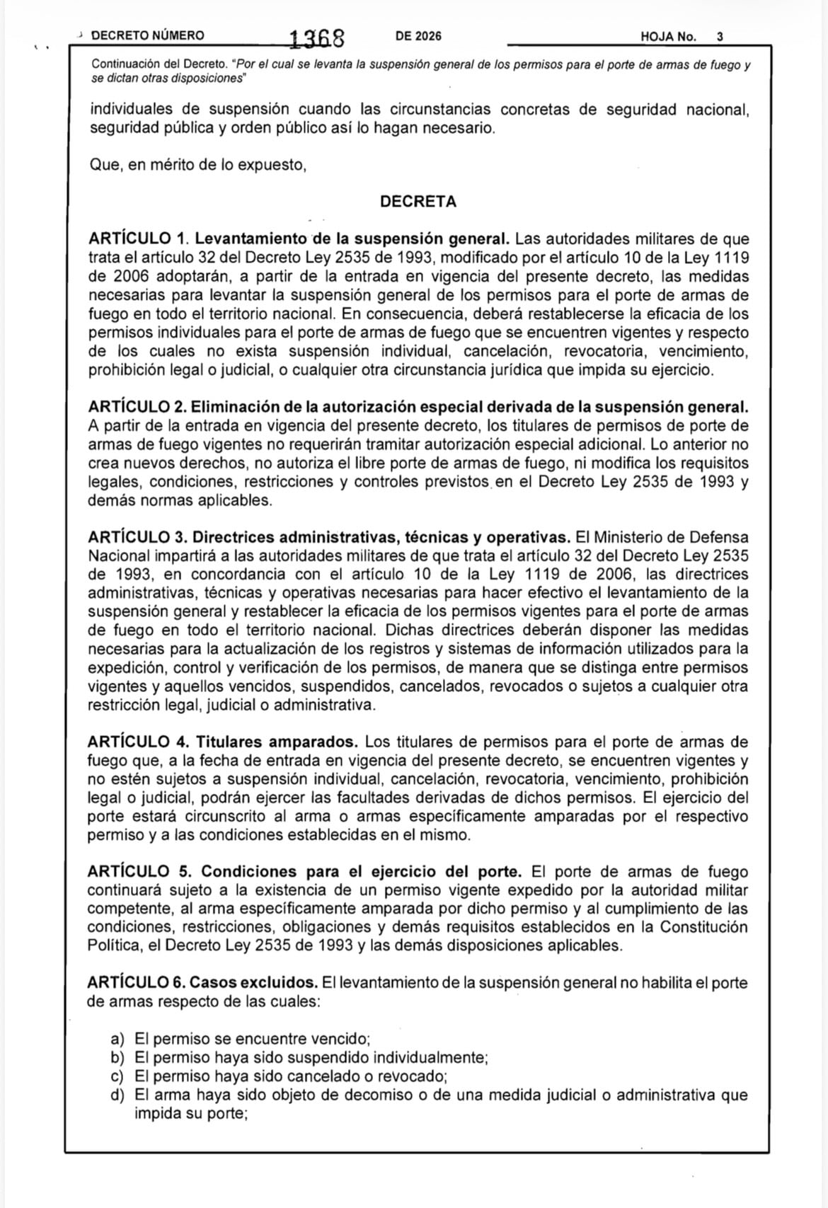 Decreto porte de armas