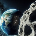 Ilustración creada con IA de un enorme asteroide que se acerca a la Tierra.