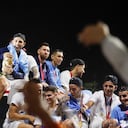 Jugadores de Argentina en el marco de la celebración de su título mundial.