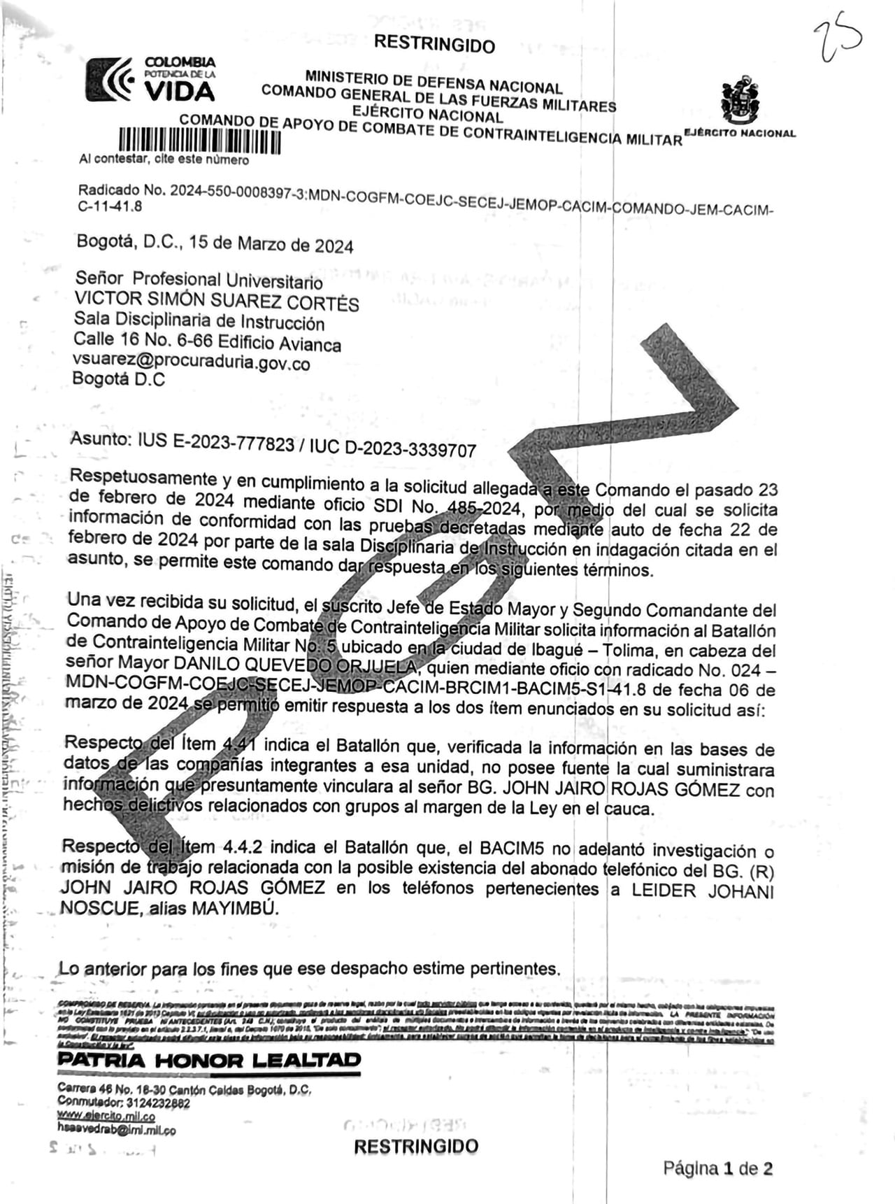 Documento en poder de SEMANA.
