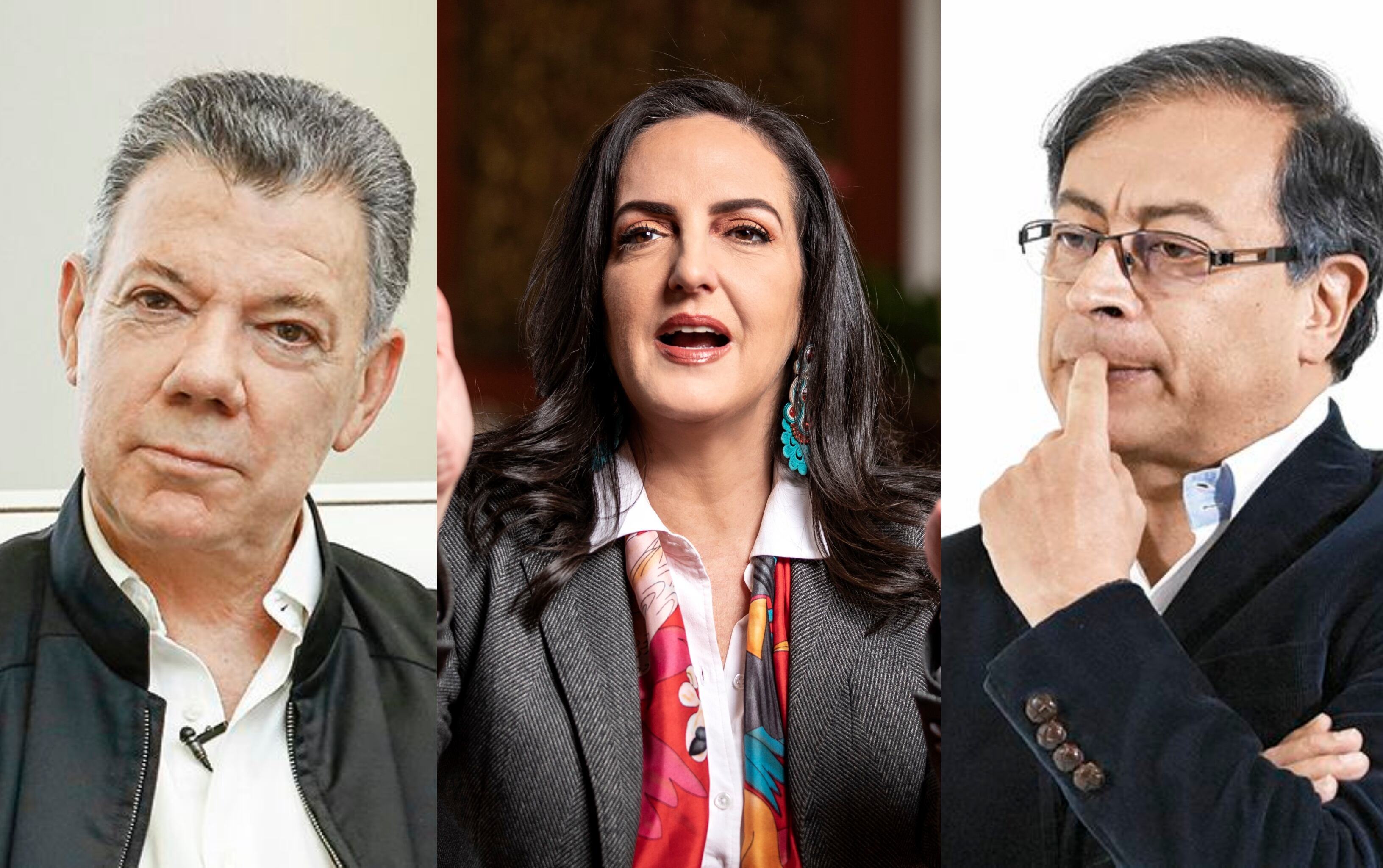 El expresidente Juan Manuel Santos, la senadora María Fernanda Cabal y el presidente Gustavo Petro.