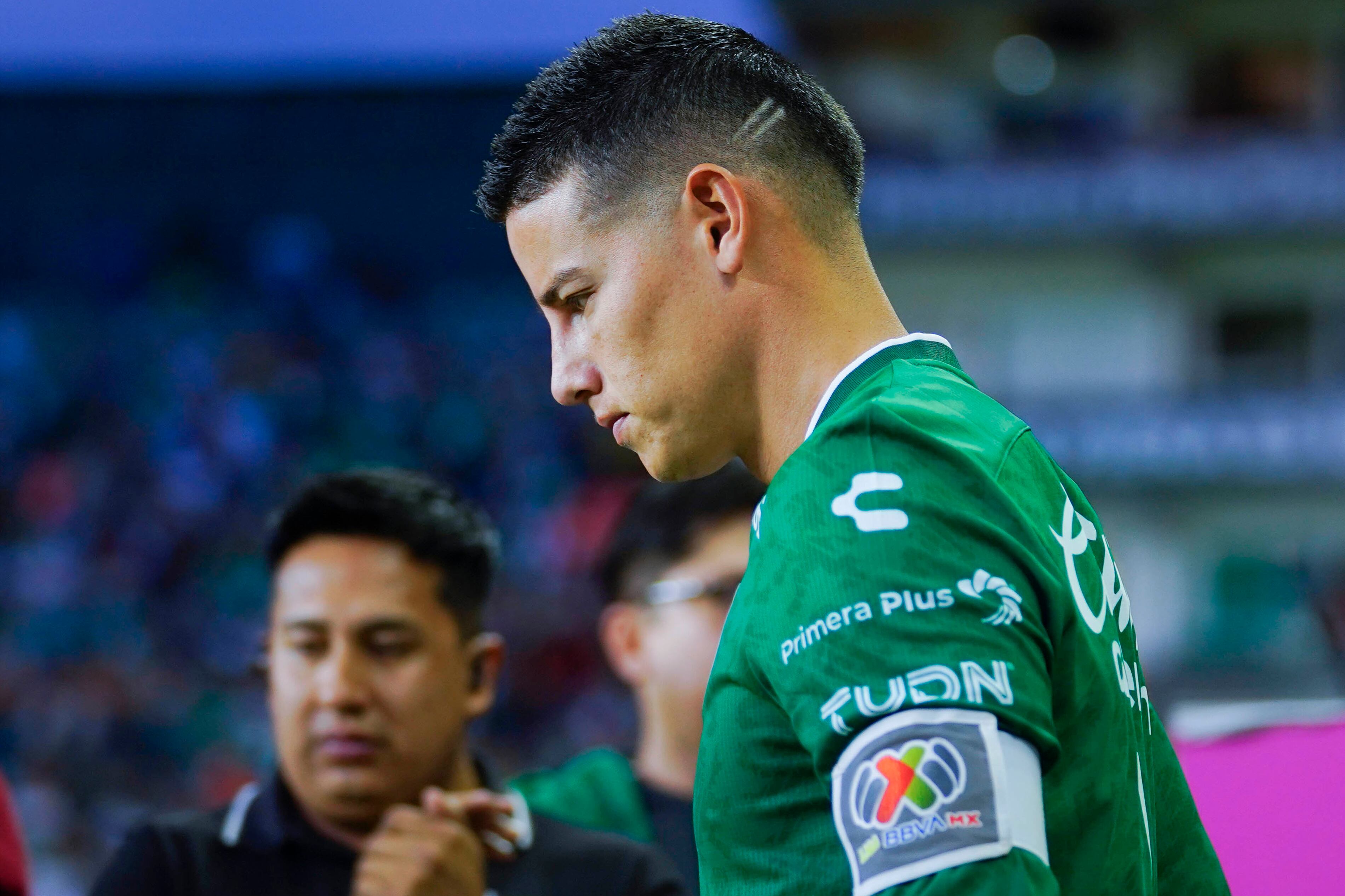 LEON, MEXICO - FEBRUARY 22: James Rodriguez of Leon looks on during the 8th round match between Leon and Tigres UANL as part of the Torneo Clausura 2025 Liga MX at Leon Stadium on February 22, 2025 in Leon, Mexico. (Photo by Luis Cano/Jam Media/Getty Images)