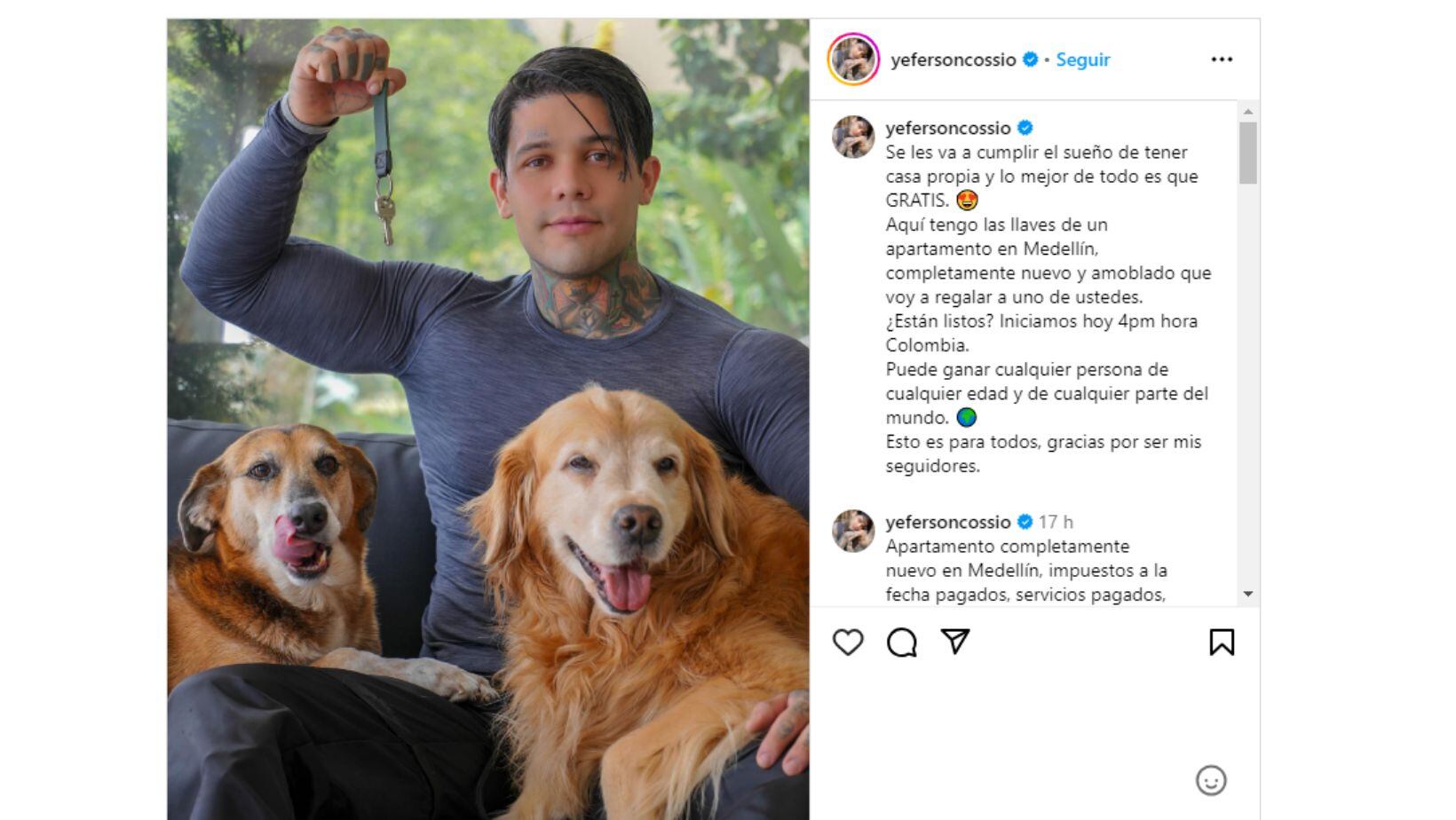 Yeferson Cossio anunció que regalará un apartamento en Medellín y otros millonarios premios: estas son las condiciones