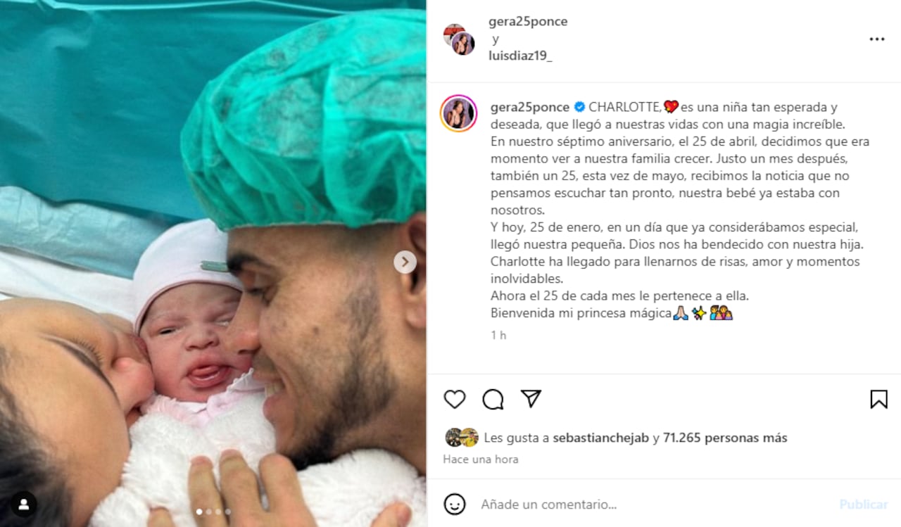 Luis Díaz y Geraldine Ponce dieron a conocer la llegada de su segunda hija, Charlotte, en sus perfiles Instagram