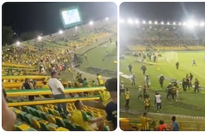 Hinchas de Real Cartagena invadieron el terreno de juego durante el partido contra Boca Juniors de Cali.