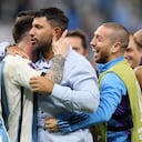 Messi y Agüero en la celebración de Argentina.