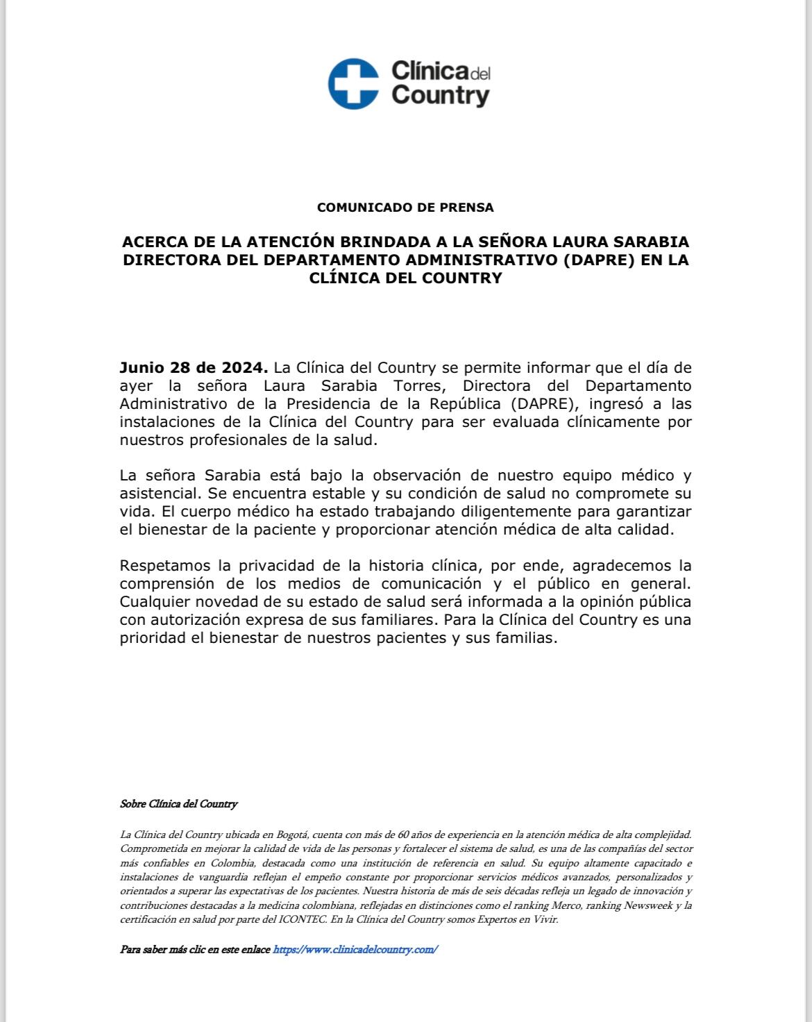 Parte médico Laura Sarabia