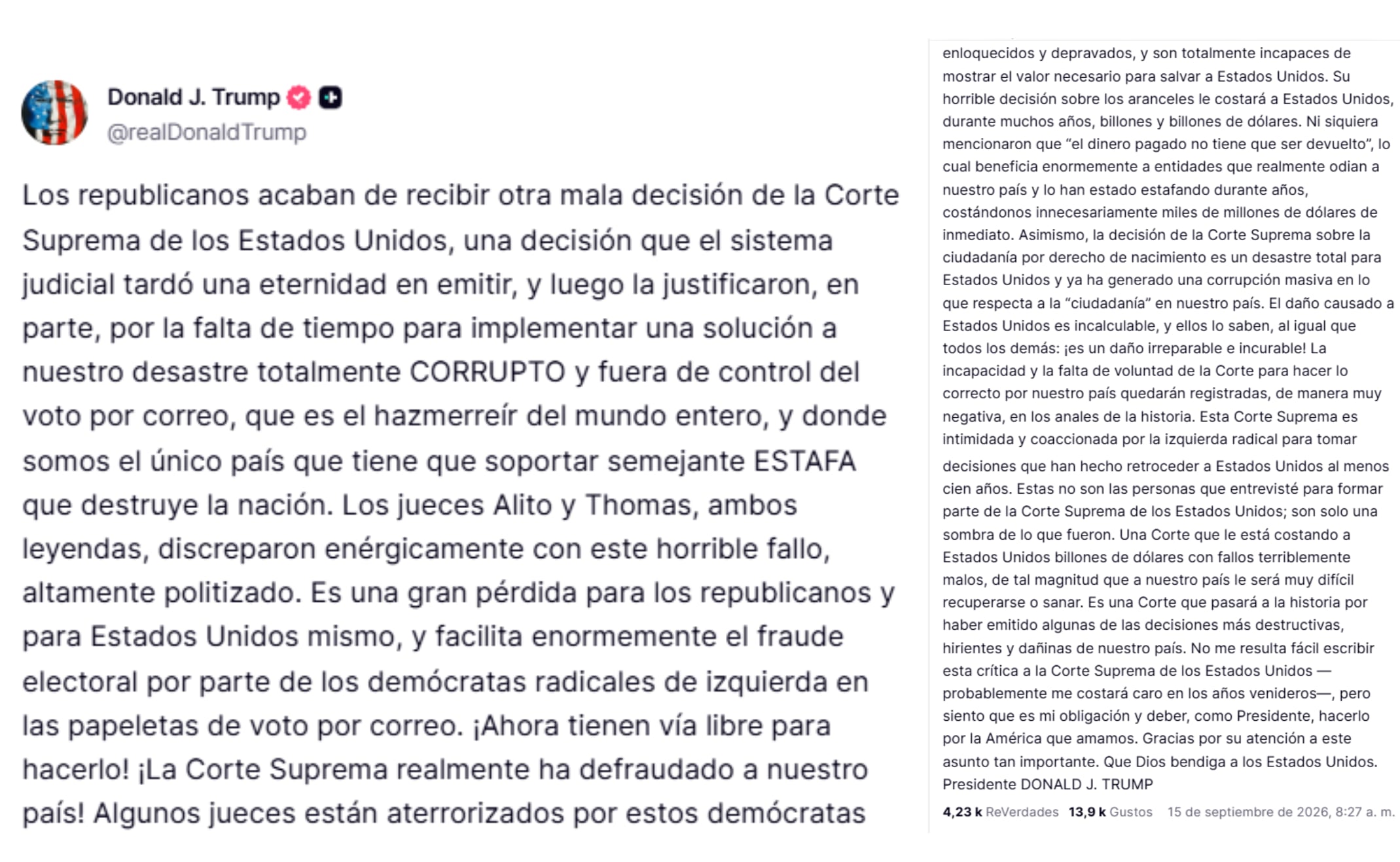 Declaración sobre Corte Suprema Donald Trump