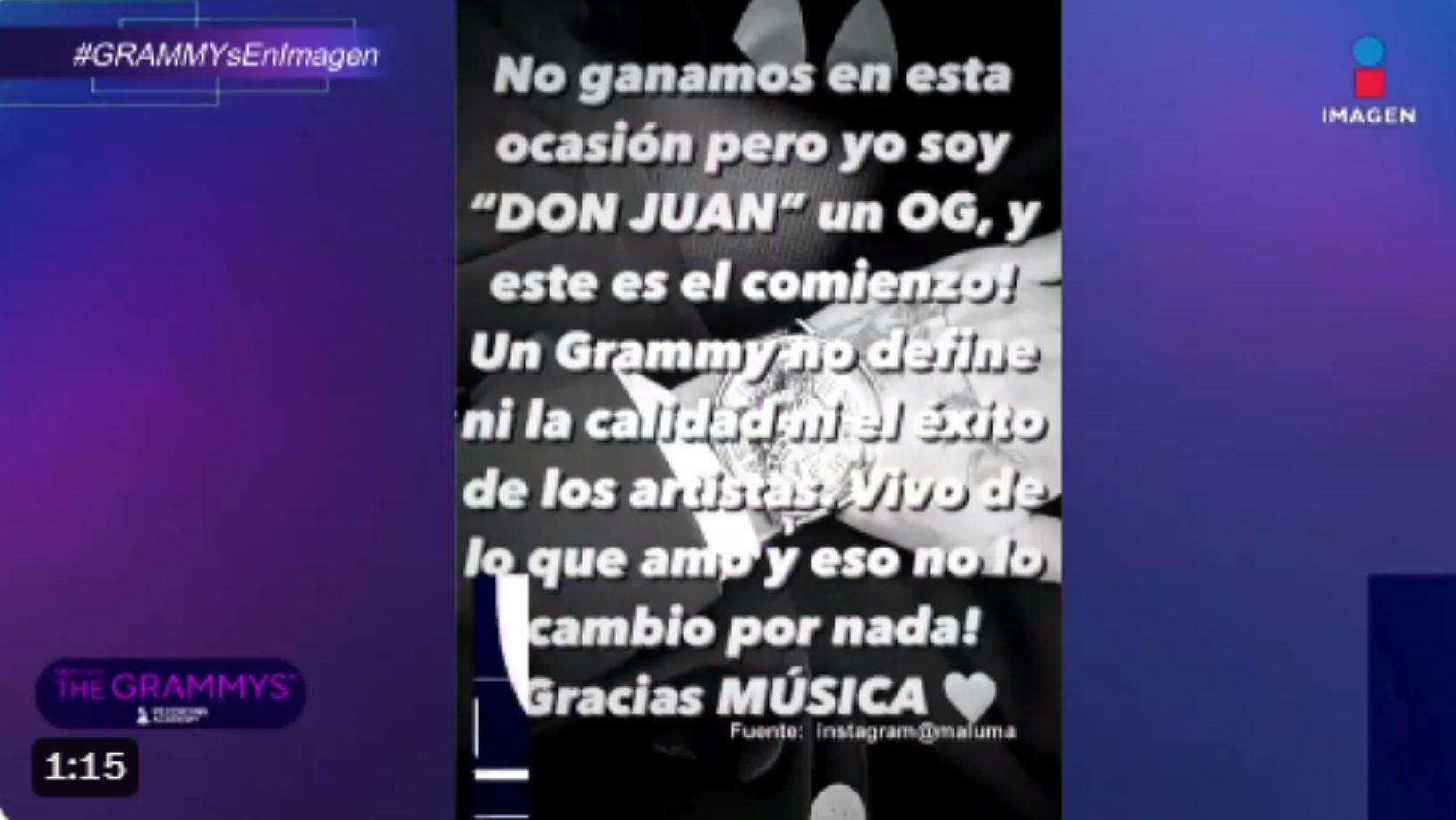 Respuesta de Maluma en redes por no haber ganado el Grammy
Foto: captura de pantalla X @ImagenTVMex