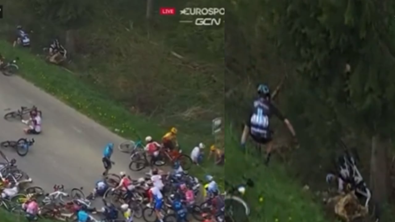 Caída de Julian Alaphilippe en la Lieja-Bastoña-Lieja. Foto: Captura de pantalla.