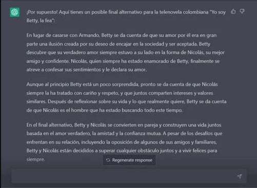 El final que propuso la app para Betty la fea