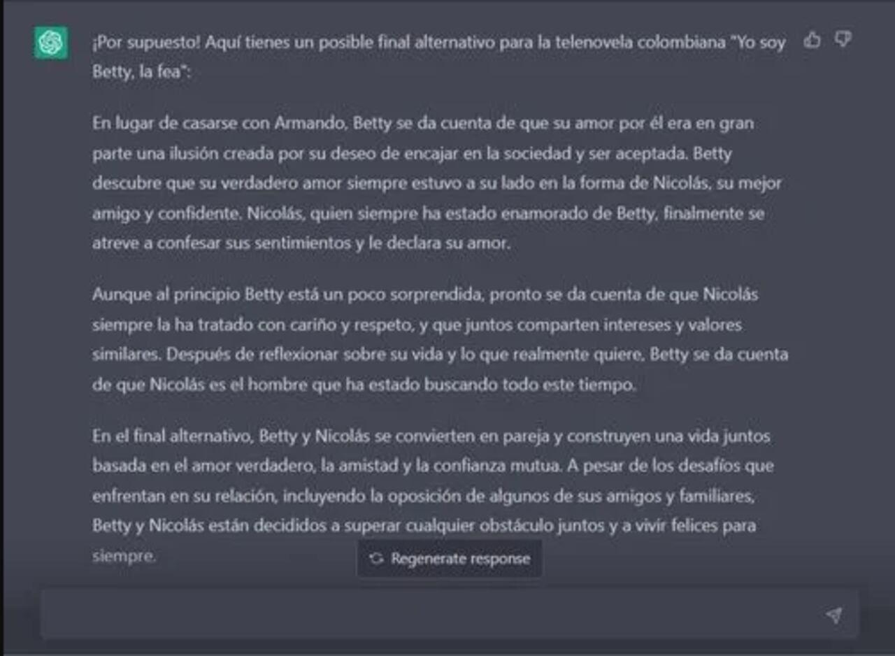 El final que propuso la app para Betty la fea