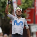 Nairo Quintana celebra su victoria en la etapa 2 de la Vuelta a Asturias 2026.
