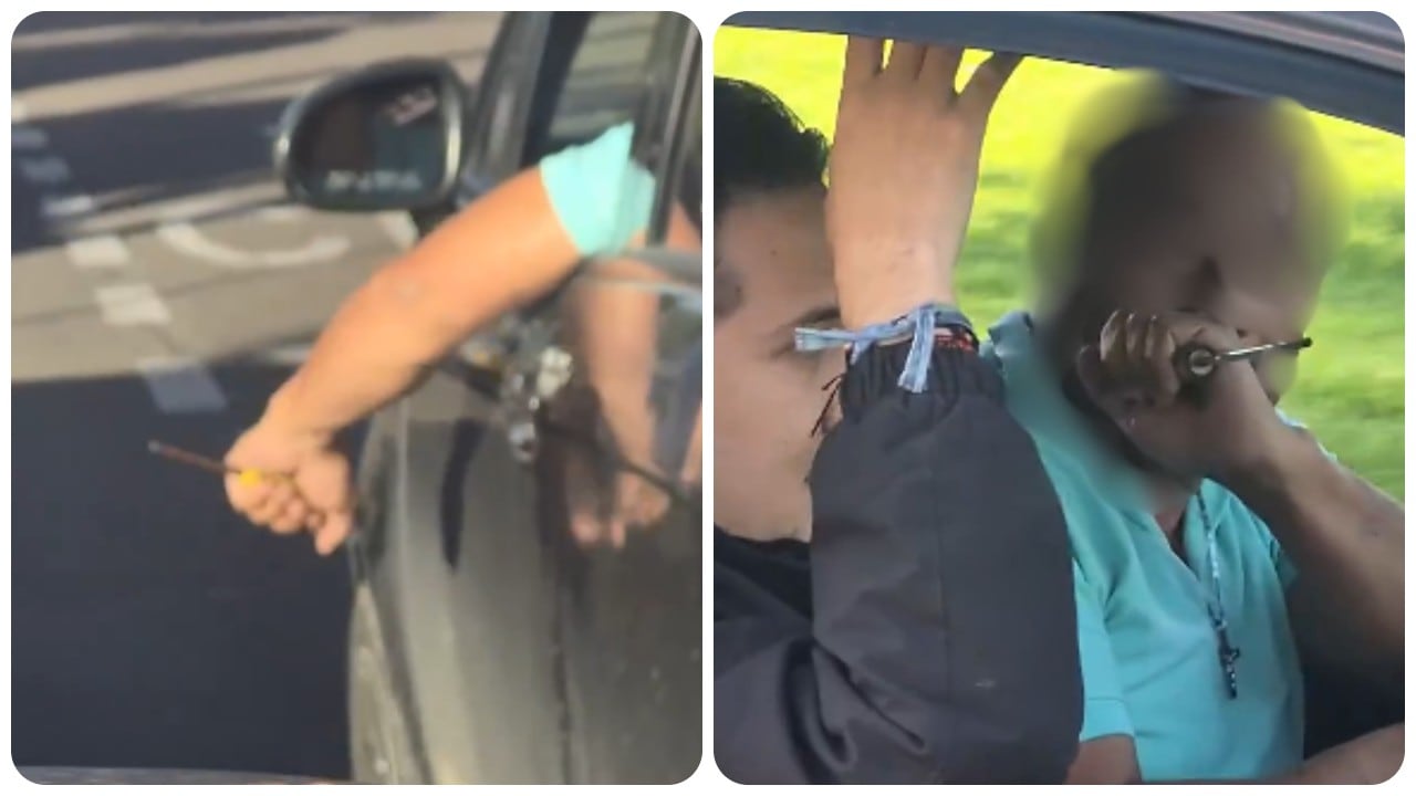 Un conductor fue grabado en Bogotá mientras amenazaba con un destornillador a una familia que se movilizaba por una vía de la capital.