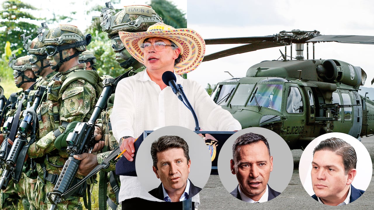 Las consecuencias de la orden del presidente Gustavo Petro de dejar a Colombia sin sus dos principales aliados militares, Estados Unidos e Israel. En la foto: Gustavo Petro, Diego Molano, Pedro Sánchez y Juan Carlos Pinzón.