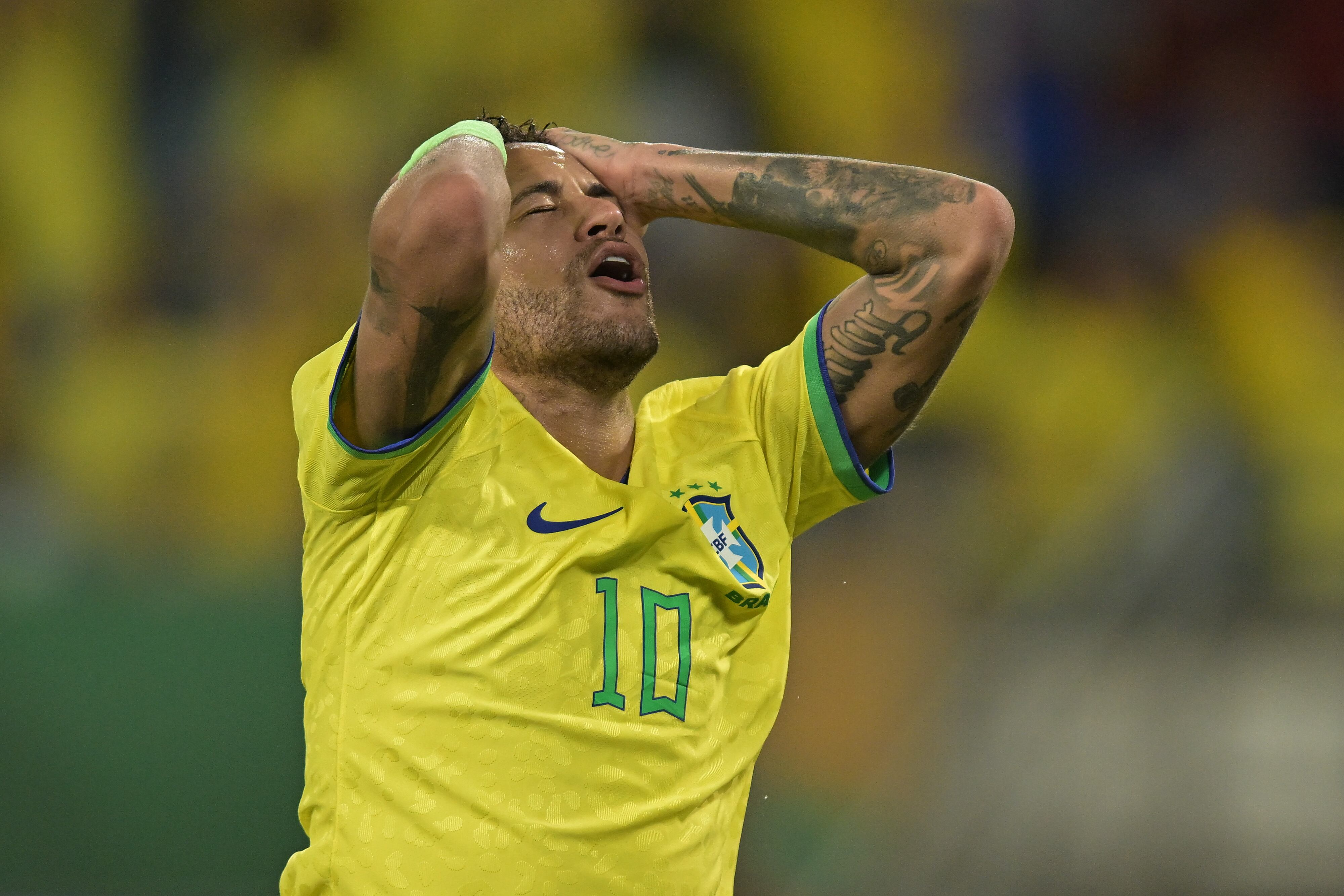 CUIABA, BRAZIL - OCTOBER 12: Neymar Jr. of Brazil reacts during a FIFA World Cup 2026 Qualifier match between Brazil and Venezuela at Arena Pantanal on October 12, 2023 in Cuiaba, Brazil. (Photo by Pedro Vilela/Getty Images)