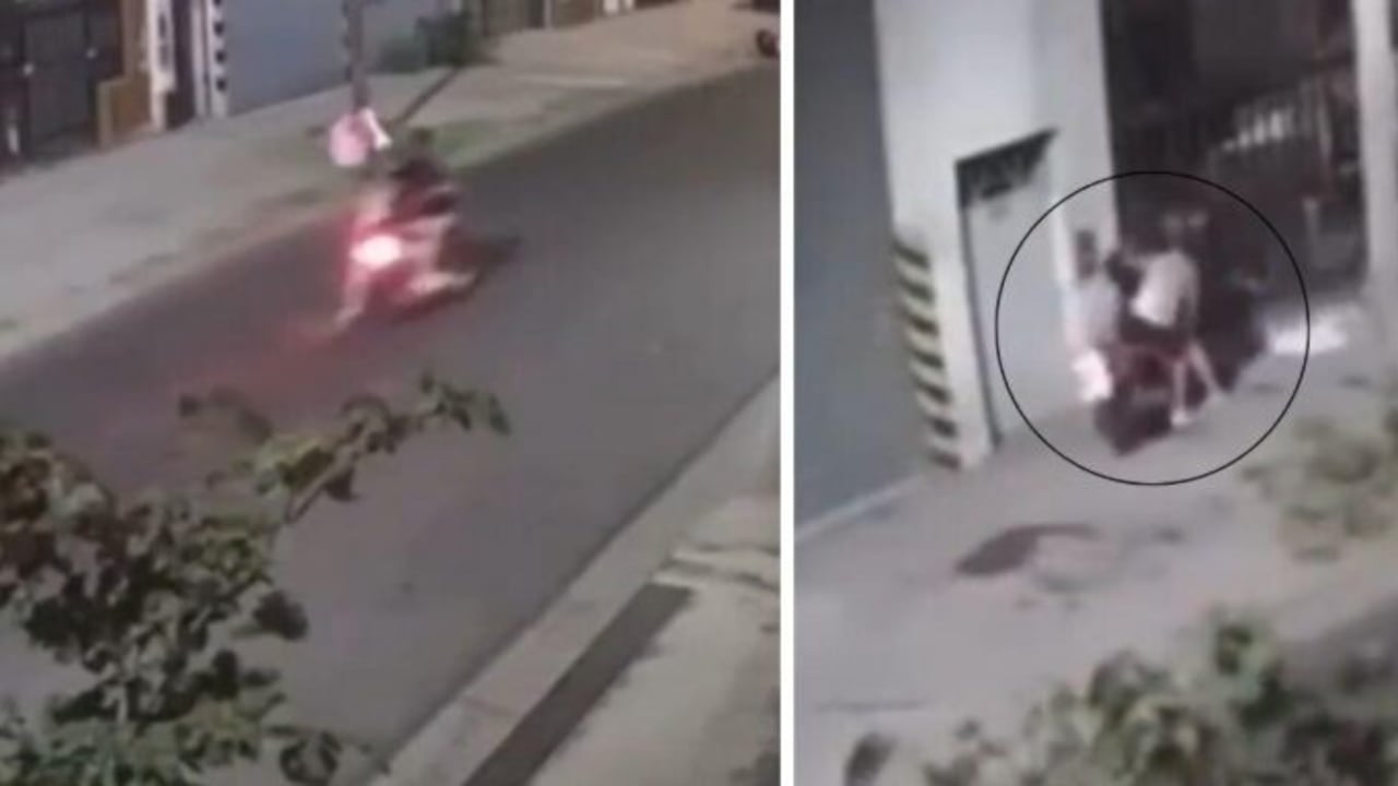 El ladrón fue impactado por el policía, se desplomó de la moto y murió tendido en el piso. Foto: Captura de pantalla Twitter @24conurbano