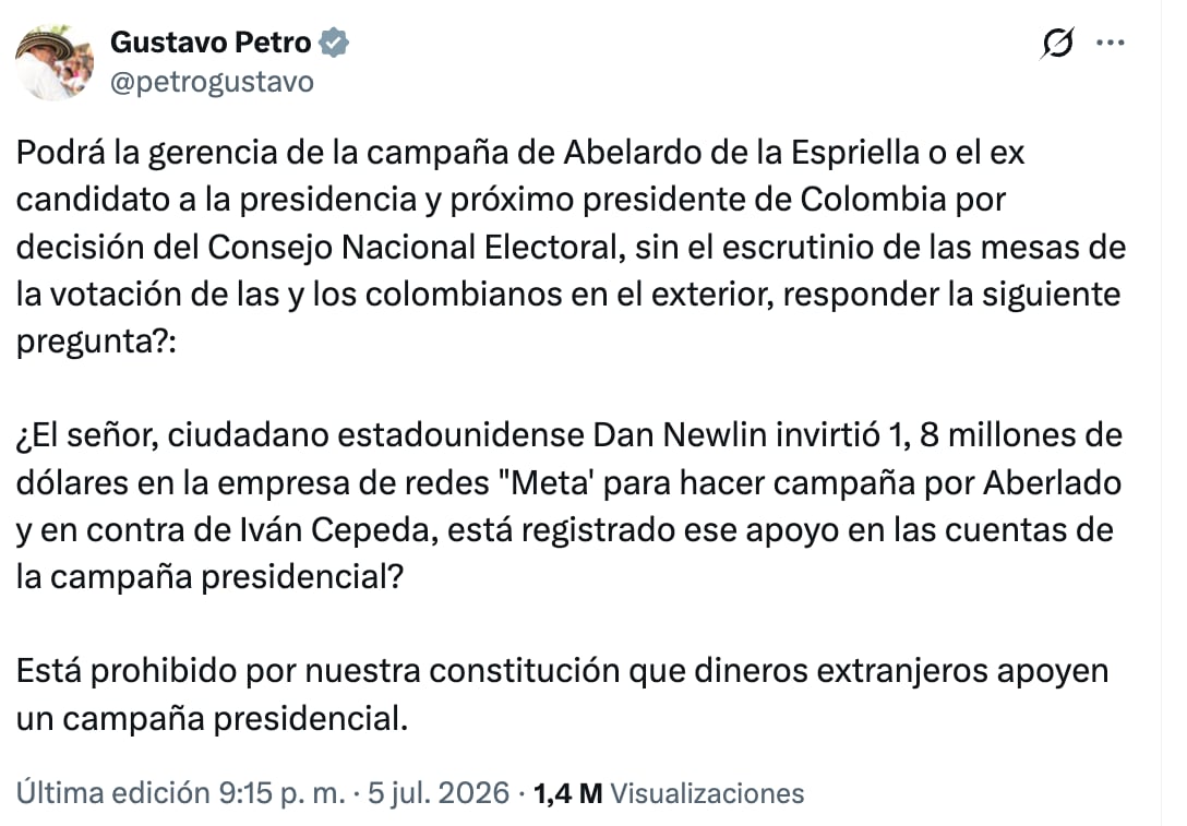 Mensaje emitido por el presidente Gustavo Petro