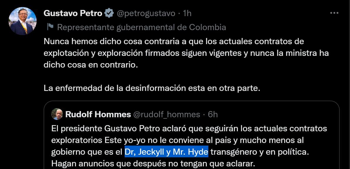 Cruce de trinos entre el presidente Gustavo Petro y el economista Rudolf Hommes.
