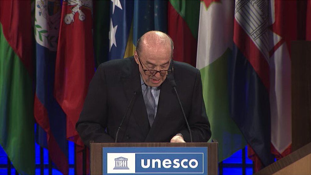 Canciller Álvaro Leyva en su intervención en la Unesco en París