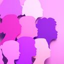 Afiche del Día Internacional de la Mujer con siluetas de caras de mujeres multiculturales en estilo de corte de papel y espacio de copia. Hermandad, independencia femenina e igualdad en ilustración 3D