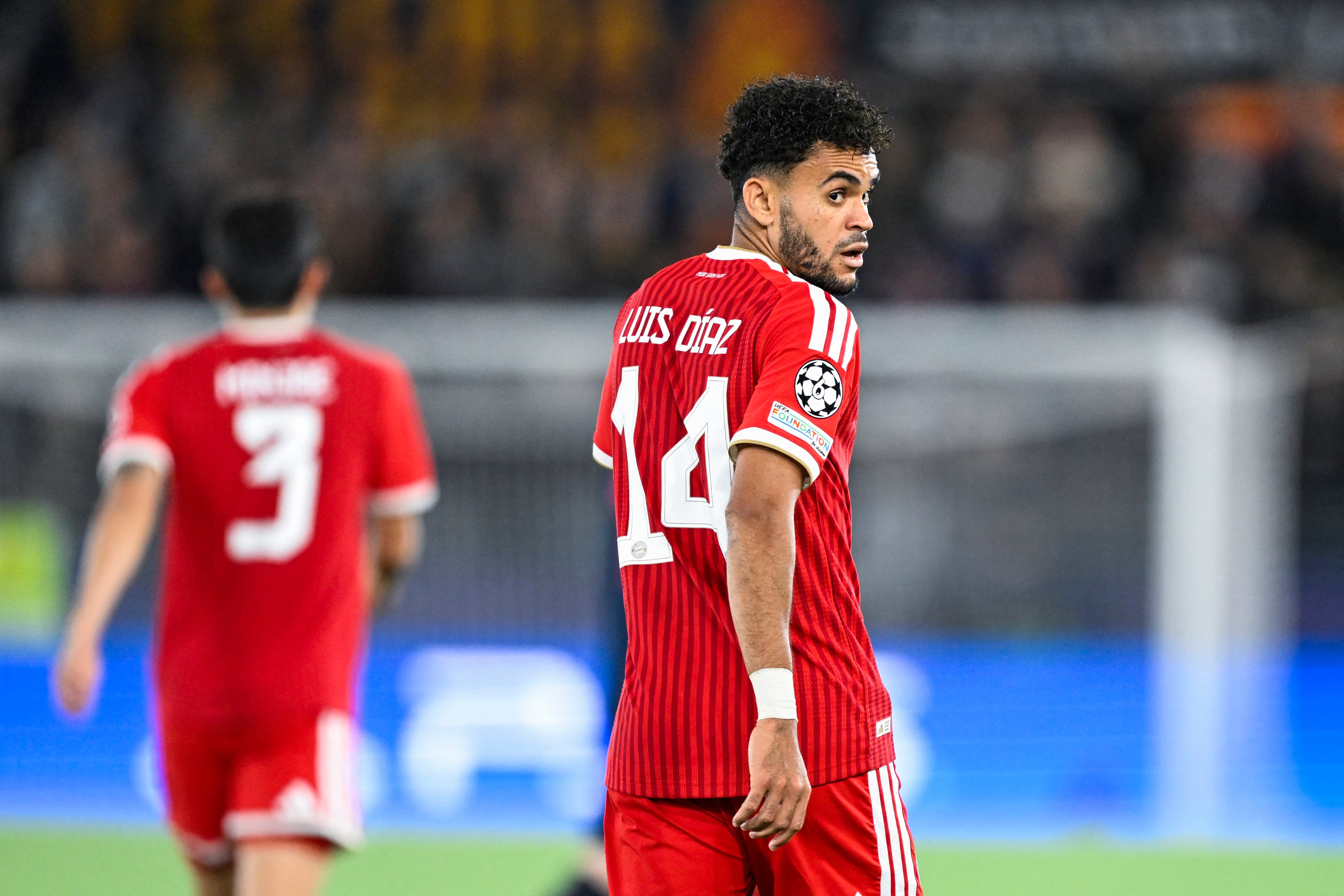 Stavanger 20261013.
Bayern Munich's Luis Diaz celebrates the 2-3 goal during the Champions League football match between Viking and Bayern Munich at Lyse Arena in Stavanger.
Photo: Carina Johansen / NTB (Photo by Carina Johansen / NTB via AFP)