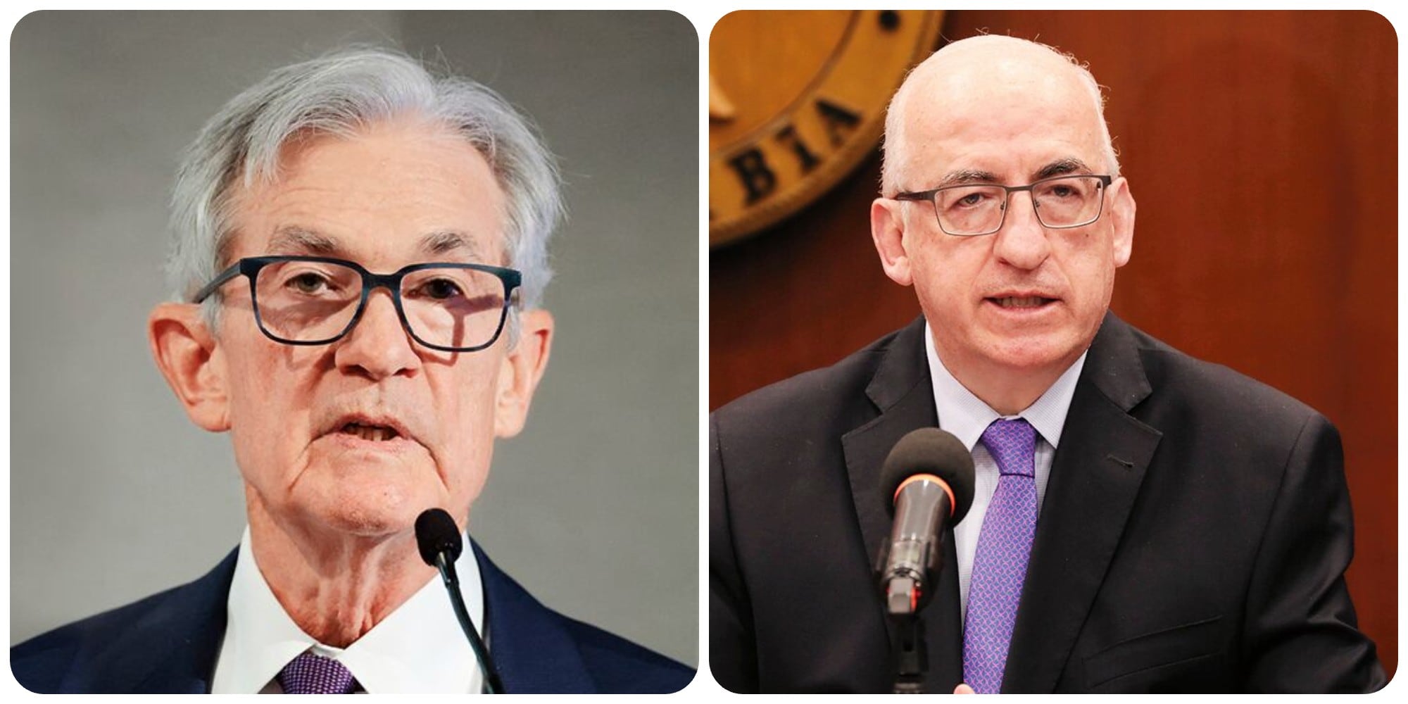 Jerome Powell, presidente de la reserva federal, FED de Estados Unidos, y Leonardo Villar, gerente del Banco de la República de Colombia.