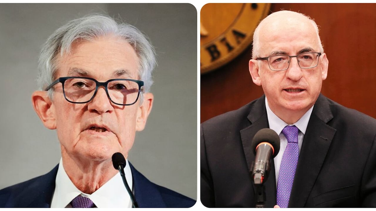 Jerome Powell, presidente de la reserva federal, FED de Estados Unidos, y Leonardo Villar, gerente del Banco de la República de Colombia.