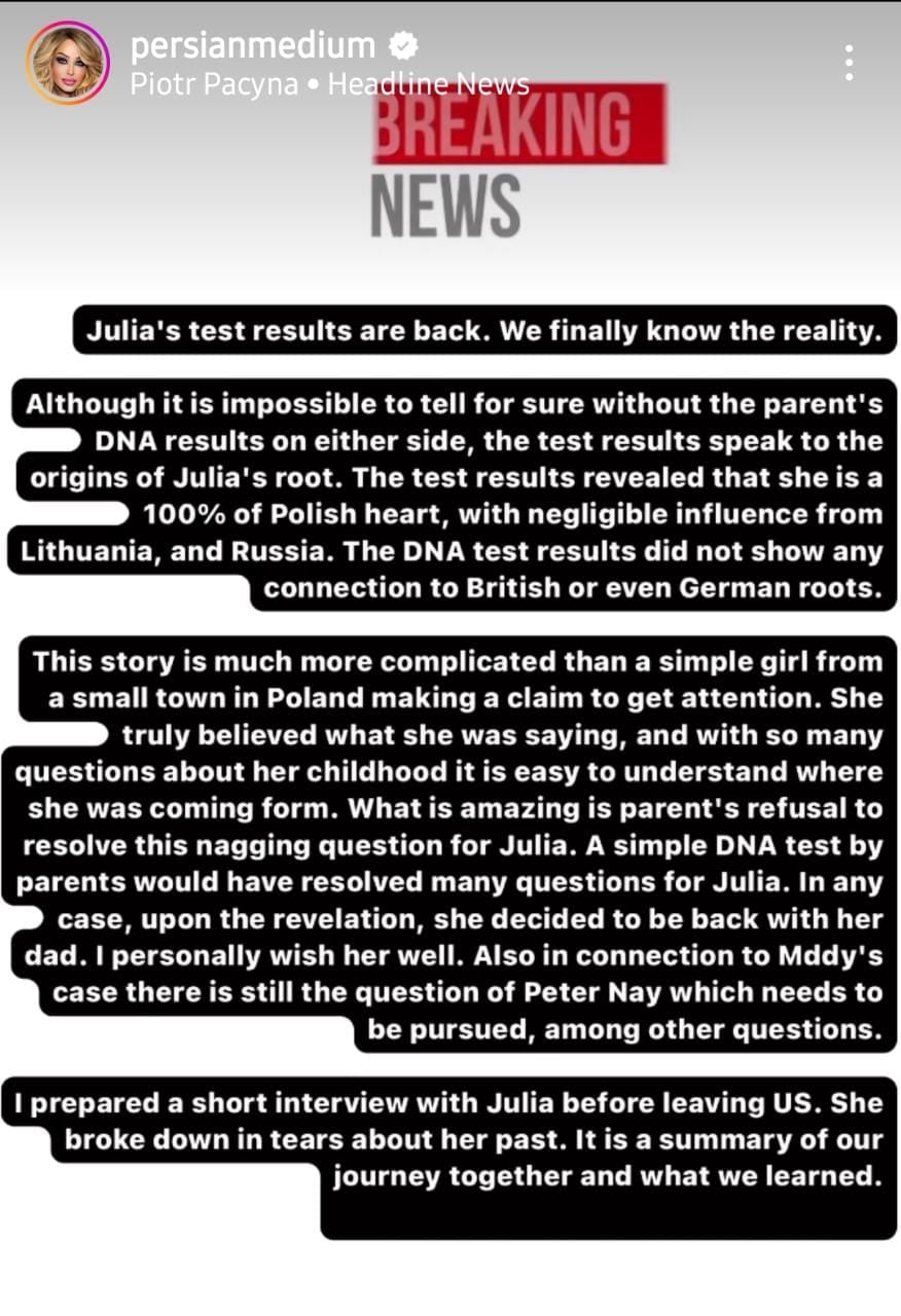 No hay compatibilidad de Julia Faustyna Wendell y ascendencia británica.