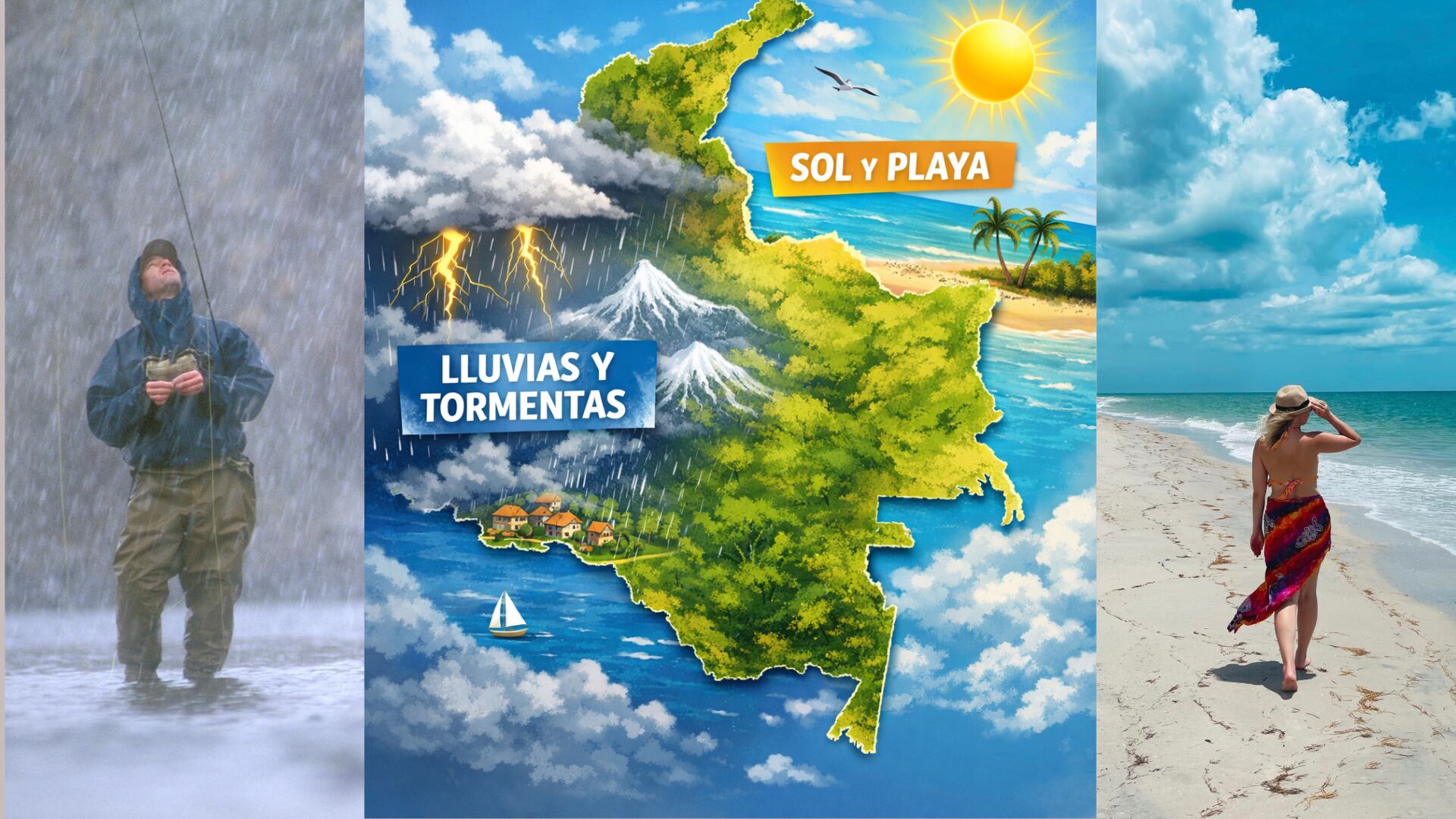 Lluvias y tormentas en la región Andina y Pacífico, mientras el Caribe y el Archipiélago mantienen sol y cielo despejado. Fuente: Ideam