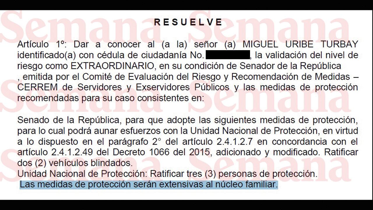 Documentación relacionada con la seguridad de Miguel Uribe Turbay.