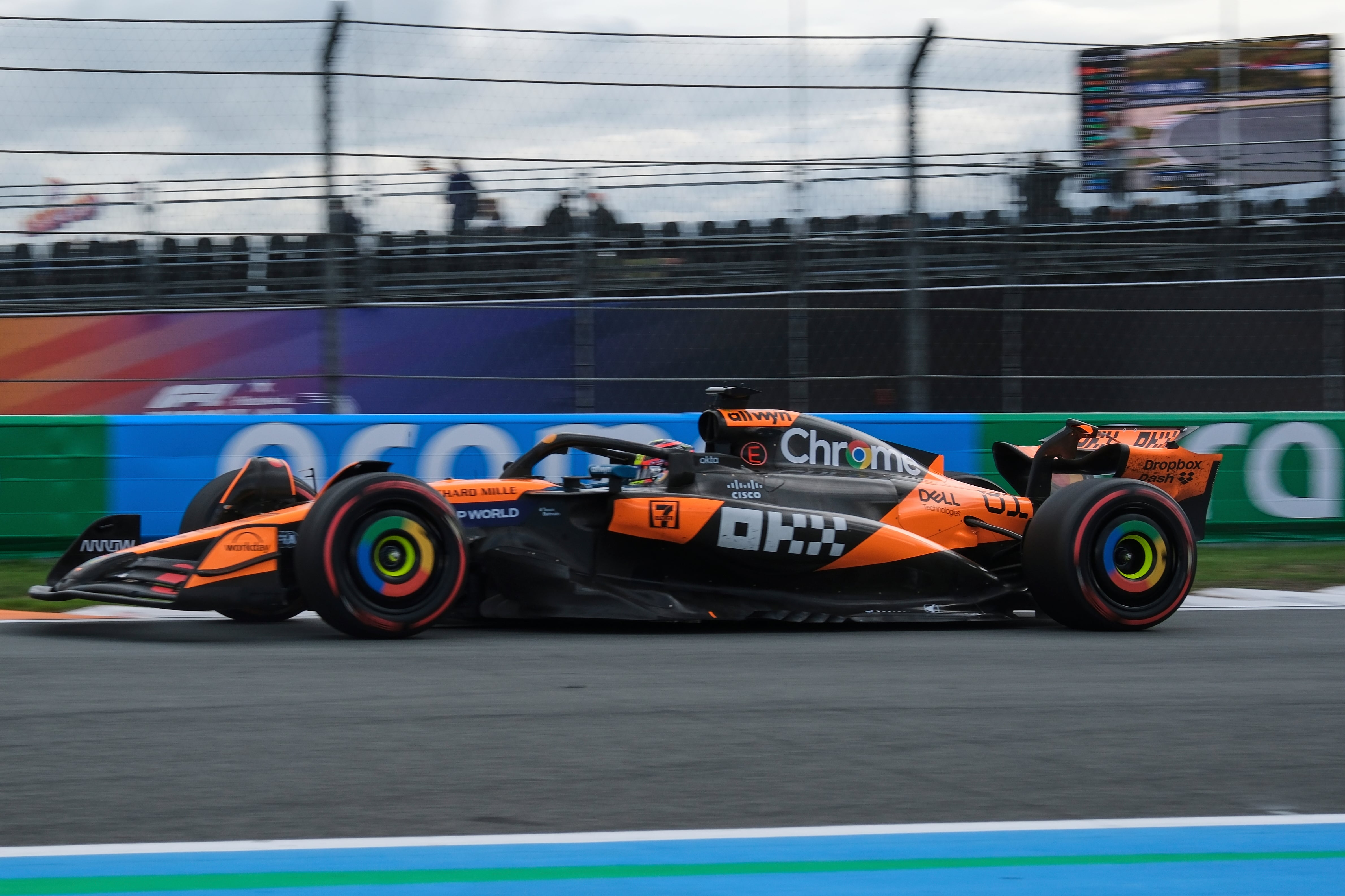 McLaren driver Oscar Piastri of Australia in action during the second practice for the Formula One Dutch Grand Prix in Zandvoort, Netherlands, Friday, Aug. 29, 2025. (AP Photo/Patrick Post)