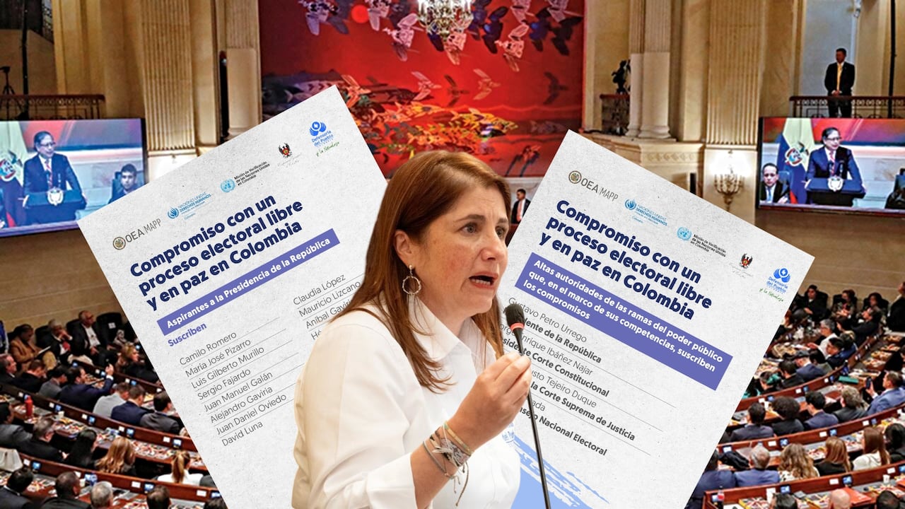 Compromiso por unas elecciones en paz. En la foto, Iris Marín, defensora del pueblo.