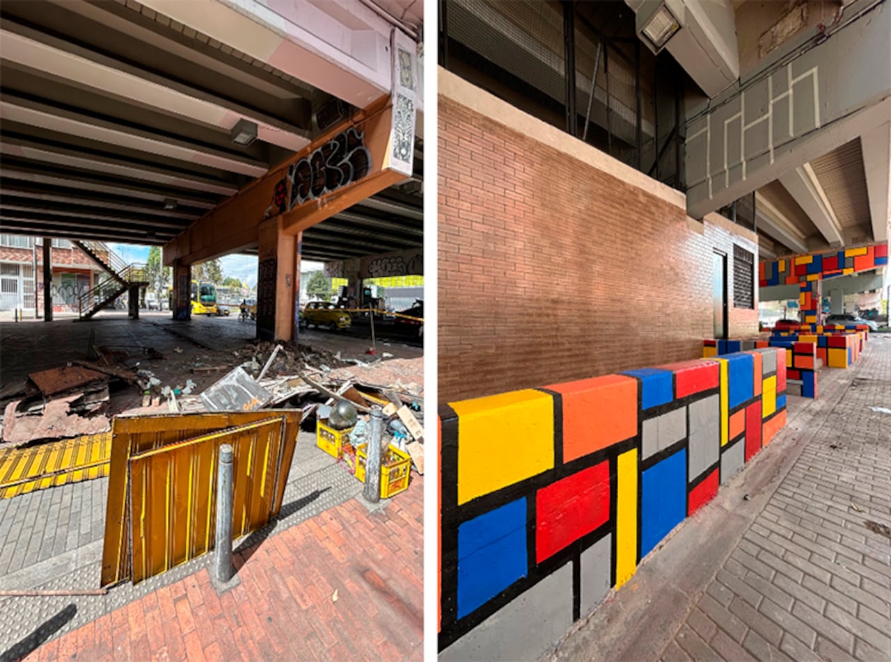 Antes y el después del espacio bajo puente de la calle 53 con avenida NQS en Teusaquillo