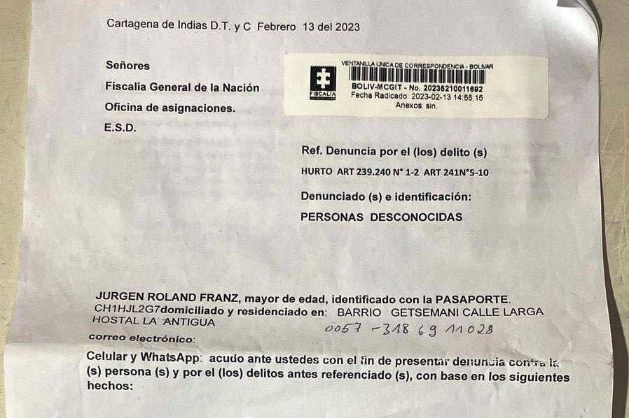 Denuncia del turista ante la Fiscalía