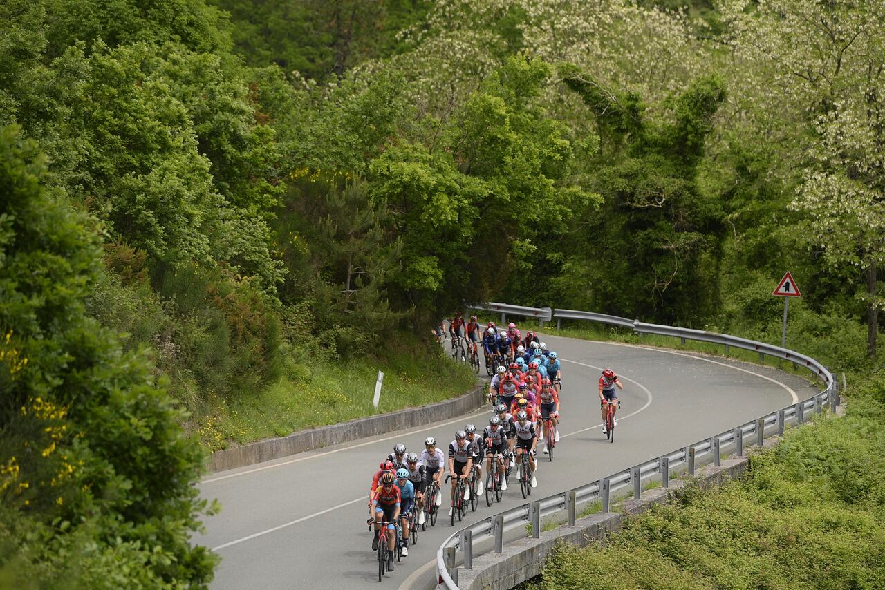 Cyclists make their way during the 11th stage of the Giro D'Italia, tour of Italy cycling race, from Camaiore to Tortona, Wednesday, May 17, 2023. (Fabio Ferrari/LaPresse via AP)