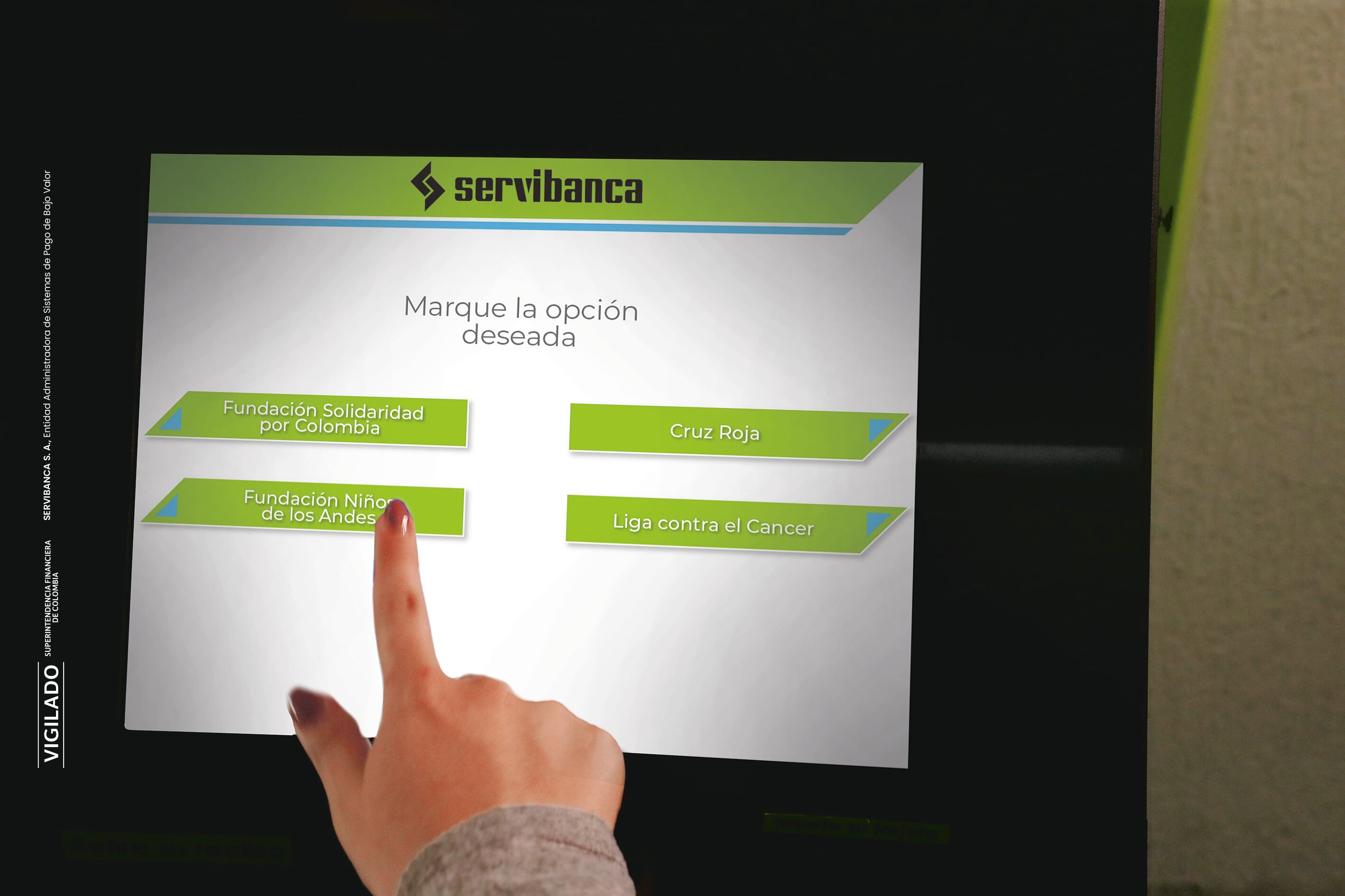 La Red Verde de Servibanca cuenta con 2.746 cajeros automáticos desde los que es posible apoyar cualquiera de estas causas.