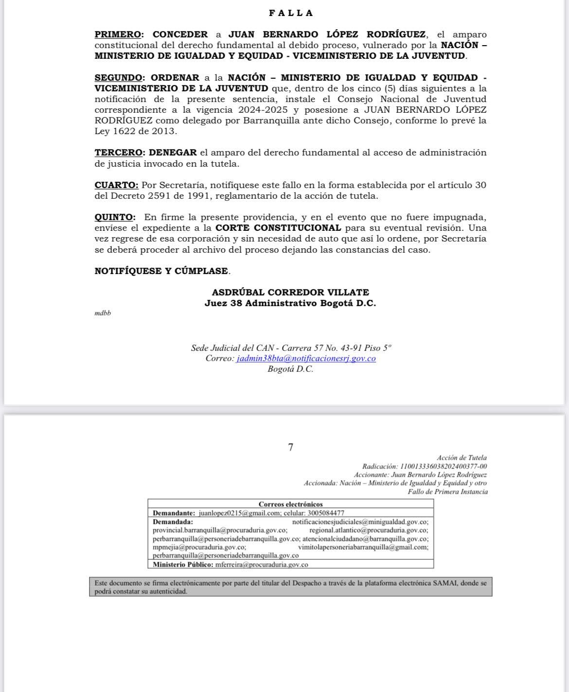 Fallo juzgado posesión consejero de juventud