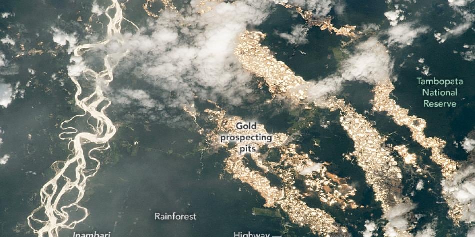 La NASA revela fotografías de los impresionantes  'ríos de oro' en Perú