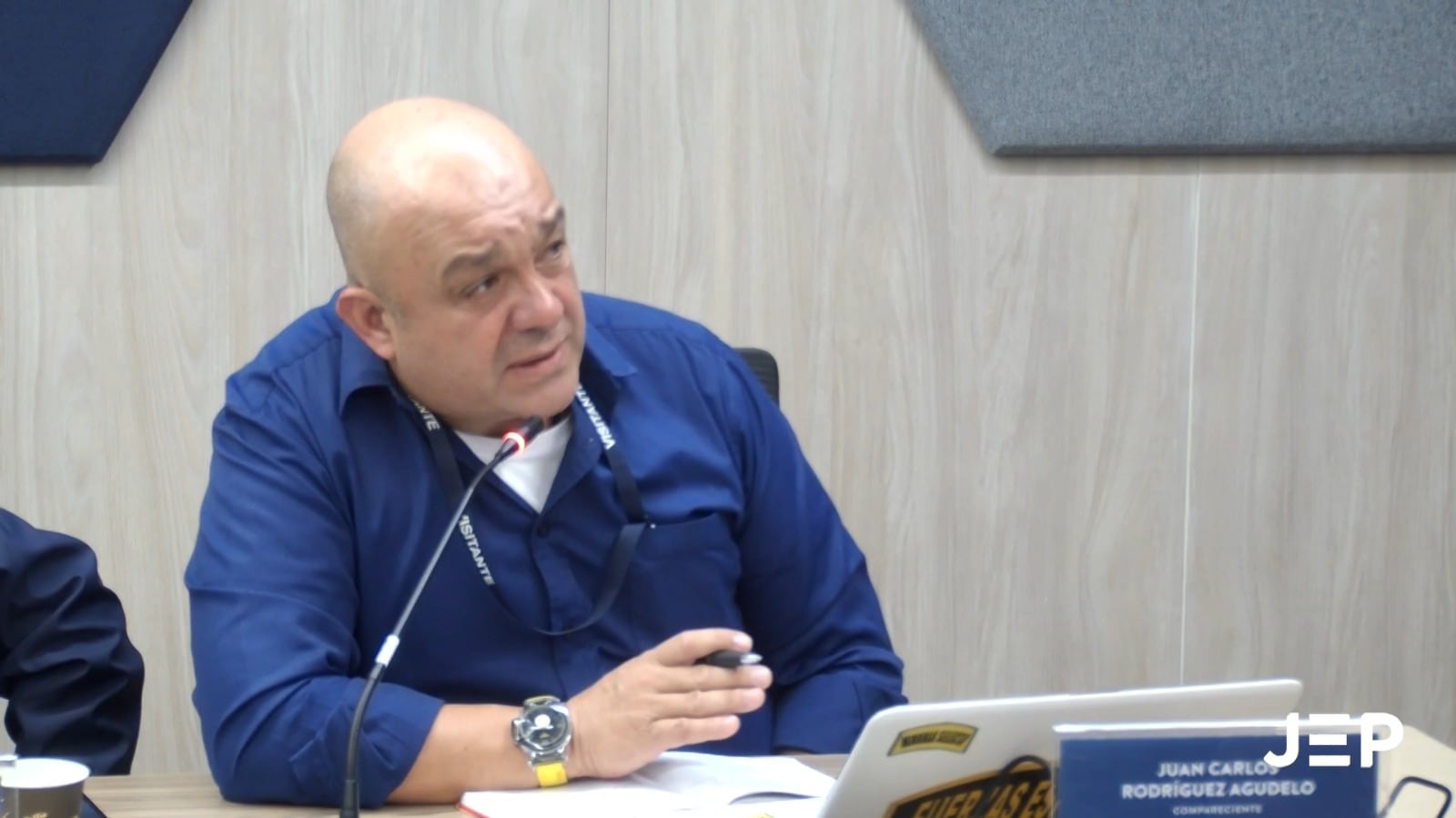 El mayor en retiro del Ejército, Juan Carlos Rodríguez Agudelo, conocido como Zeus, en una audiencia ante la JEP.