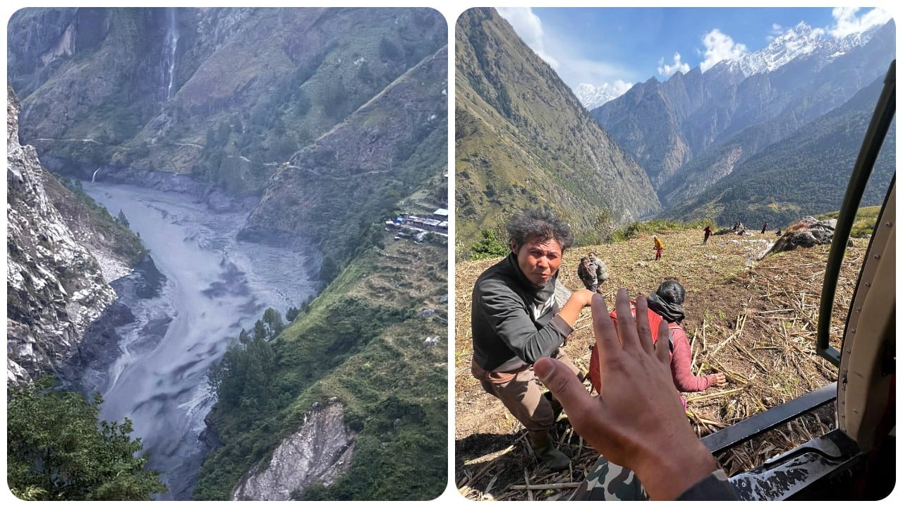 En esta foto proporcionada por el Ejército de Nepal, los residentes afectados por las inundaciones en el río Budhi Gandaki, en el centro norte de Nepal, son evacuados en helicóptero.