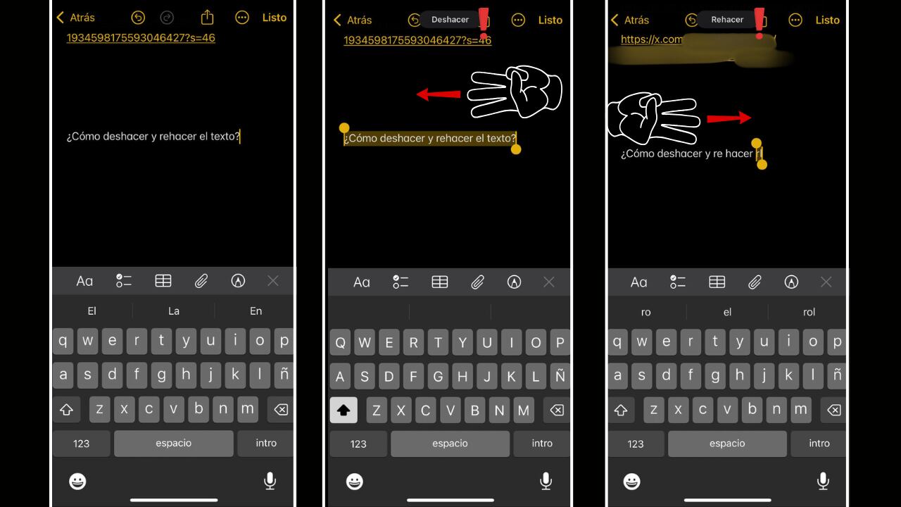 Mover tres dedos en la pantalla activa la función de deshacer o rehacer en varios textos del iPhone.