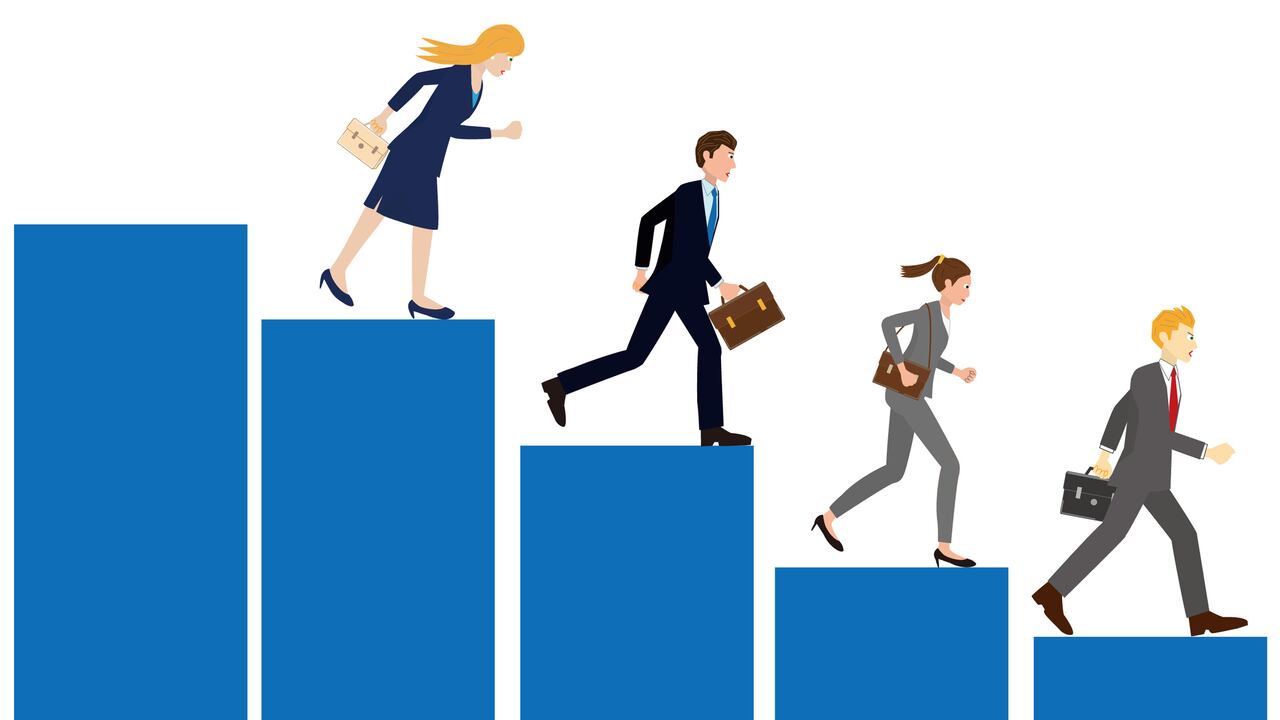 This is an illustration depicting businessmen competing at work.