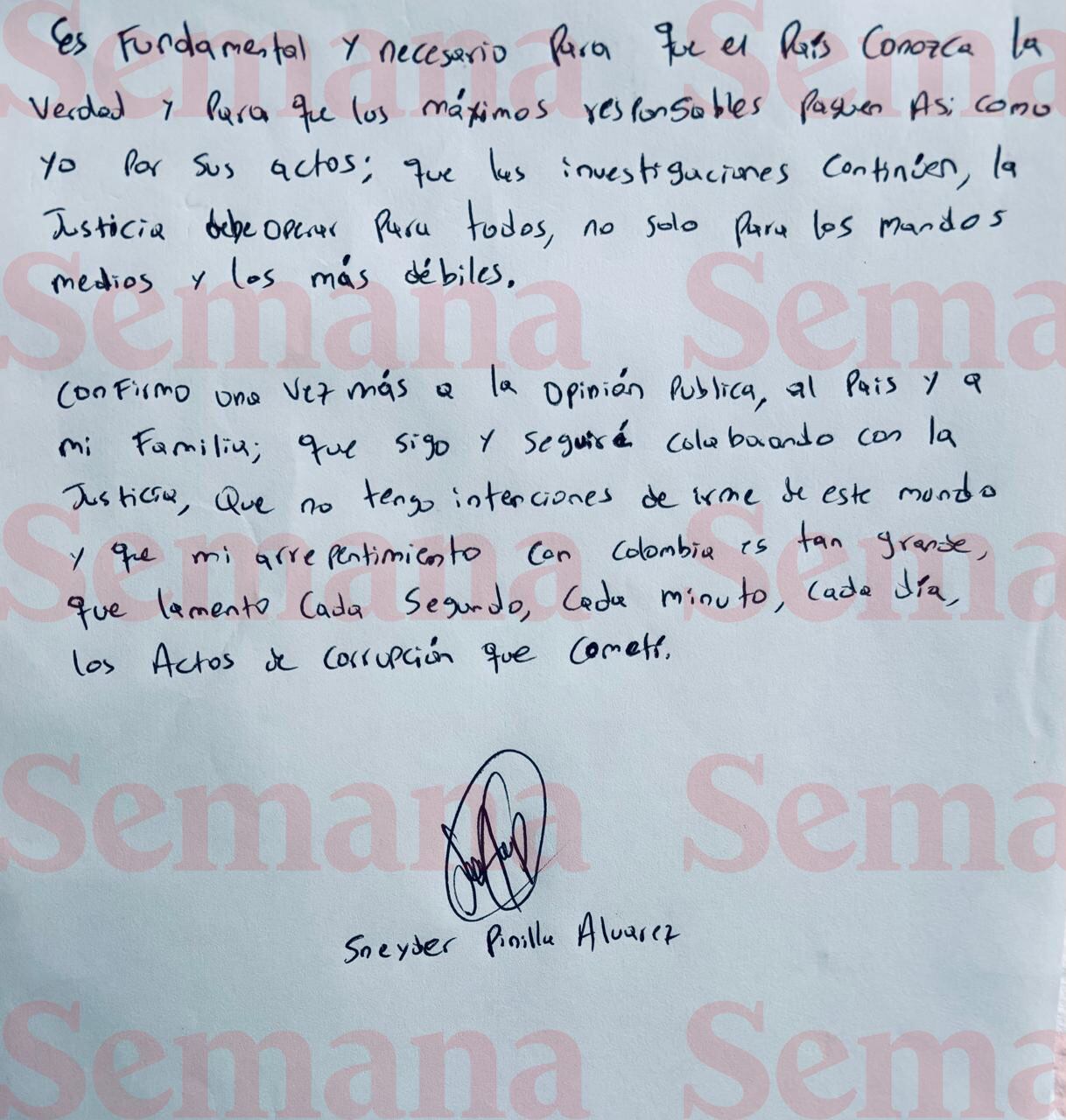 Sneyder Pinilla desde la cárcel, carta.