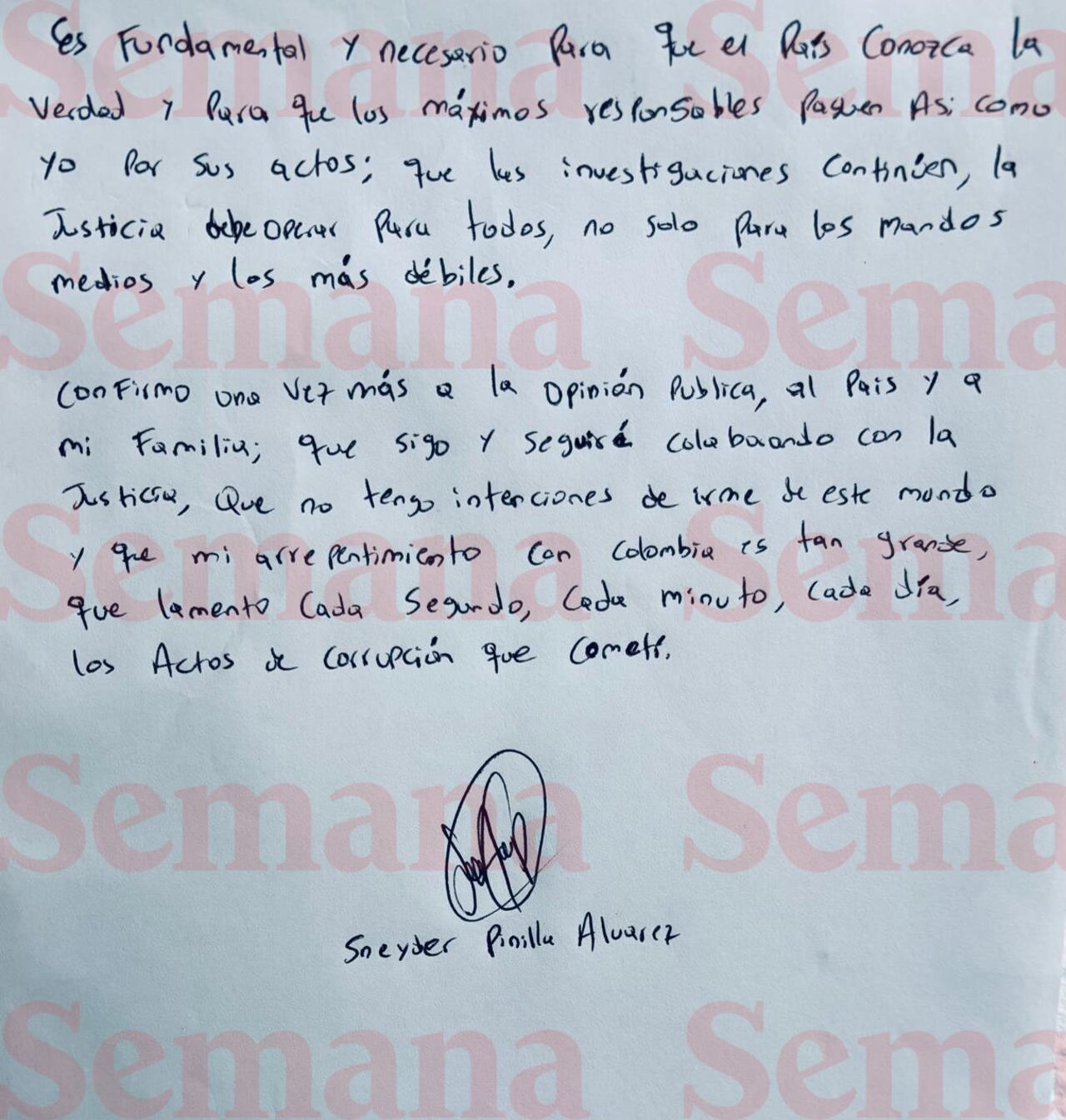 Sneyder Pinilla desde la cárcel, carta.