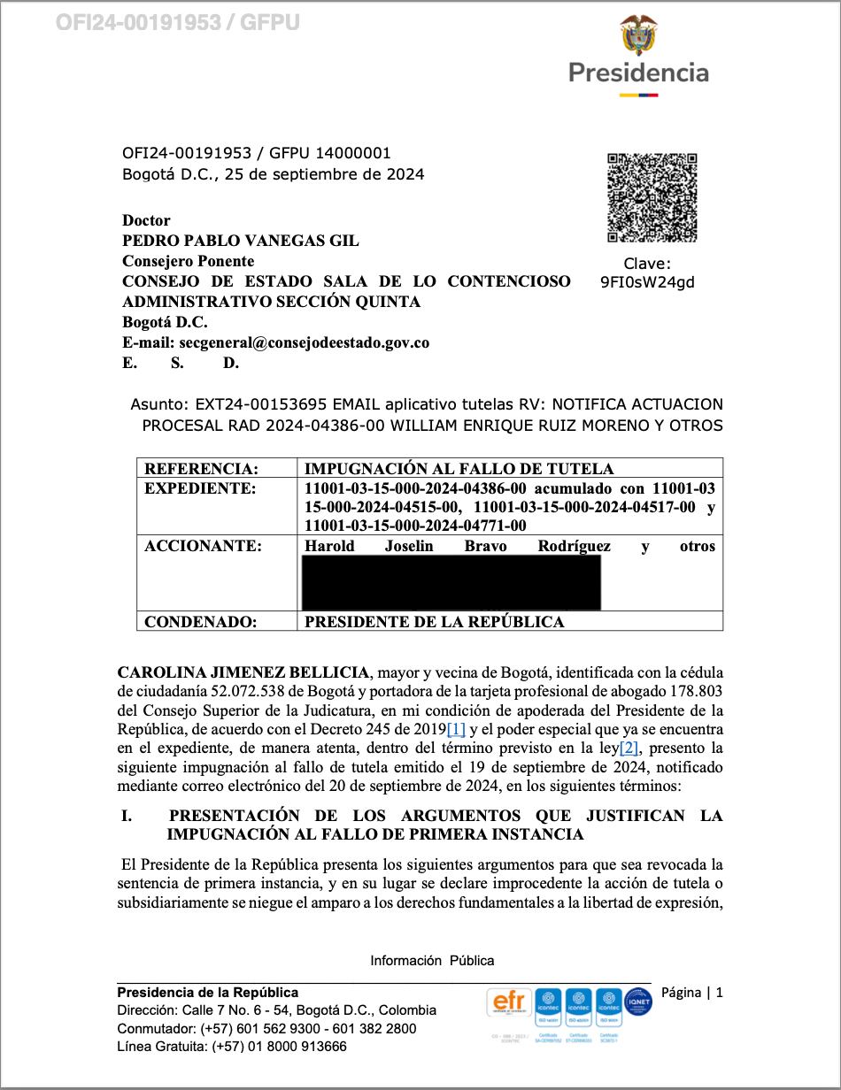 Impugnación al fallo del Consejo de Estado.