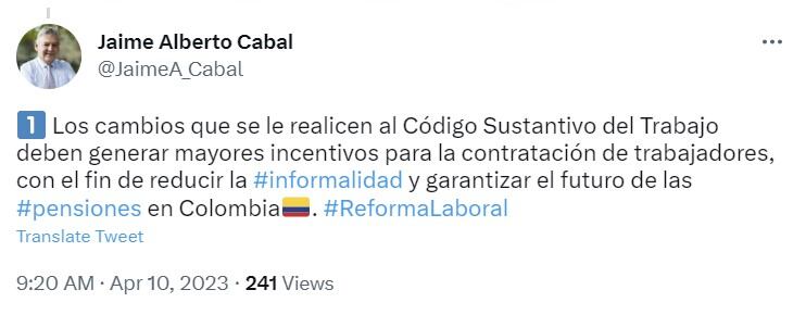 Jaime Cabal, presidente de Fenalco, considera necesario realizar cambios razonables en torno al proyecto de ley de la Reforma Laboral.